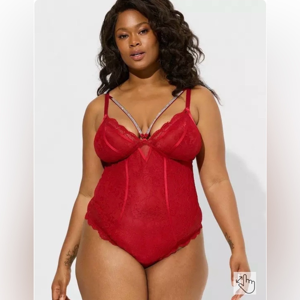 Torrid Sexy Red Diamanté Bling Lace Thong Bodysuit Plus Size